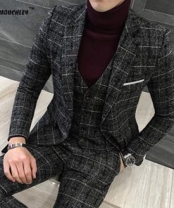 Mens Suit Latest Coat Pant Designs Checkered Suit Plus Size M-5XL Slim Fit Wedding Prom Suits 3 Piece (Jacket+Vest+Pants) 2018