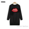 HISUMA 2017 Spring New Big Lips Women's Loose Embroidery Leather Long Basic Hip-hop Sweatshirts Women Sweatshirt female blouse