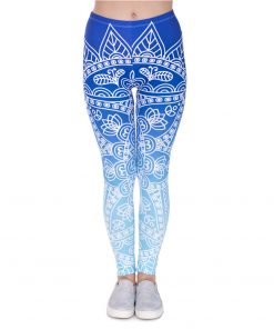 High Quality Women Legins Mandala Ombre Blue Printing Legging Fashion Casual High Waist Woman Leggings