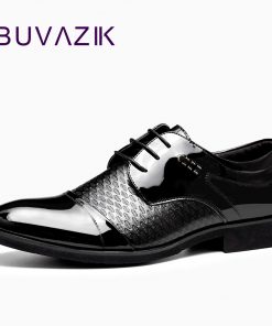 BUVAZIK 2018 men formal shoes black shiny oxfords lace-up fashion men pointed toe solid handmade dress business shoes