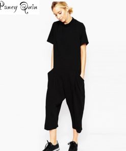 2019 summer black rompers womens jumpsuit Elegant side pocket loose-fitting combinaison femme Romper overalls jumpsuit for women