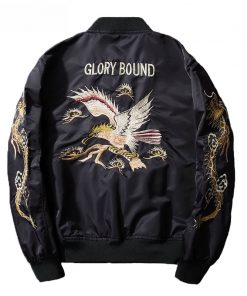 AmberHeard Fashion Spring Autumn Men Jacket Streetwear Dragon Eagle Embroidery Japan Black Bomber Jacket MA1 Flight Aviator Coat