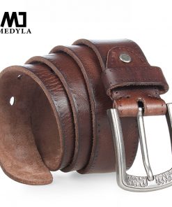MEDYLA Men Belt 100% Cowhide Alloy Pin Buckle Blue Color Personality Choice Cowhide Male Strap Jeans Waistband Gift
