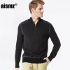 Aismz Men Sweater Pullovers 100% Cotton 2017 New Winter Autumn Leisure Pullover Sweater Fashion Army Green High Quality AZ0008