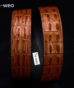 (No Buckle, Only Belt) Fashion High Quality Leather & PU Belts, Crocodile Bone Striped Pattern, Men's Belts Luxury