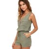 Sexy Sleeveless bodysuit V-neck zipper pockets playsuit shorts romper summer Fashion beach overalls femme frock women jumpsuit