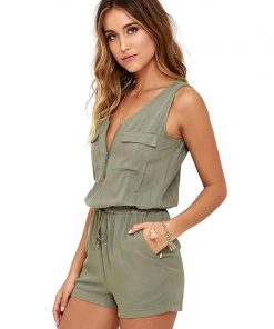 Sexy Sleeveless bodysuit V-neck zipper pockets playsuit shorts romper summer Fashion beach overalls femme frock women jumpsuit