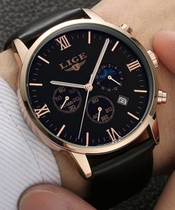 2017 LIGE Mens Watches Fashion Casual Sport Quartz Watch Men Chronograp Clock Man Leather Business Wrist watch Relogio Masculino