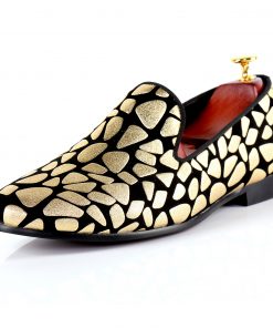 Harpelunde Mens Formal Shoes Gold Print Flat Shoes Hot Sell Wedding Shoes Size 7-9