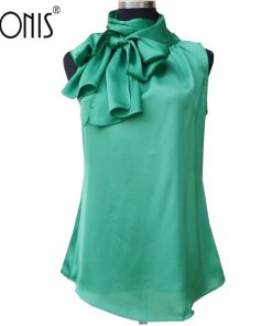 Nonis Women's Blouses Sleeveless Bow Knot Office Work Wear Chiffon Shirts White Pink Red Cool Summer Tops Femme Blusa Plus Size