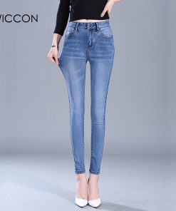 Hot Sale Elegant skinny woman jeans denim slim pencil pants washed cool high waist jeans femme women trousers pants WICCON