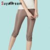 Women Leggings 100%Real Silk 3/4 length pants slim leggings Plus size Anti emptied bottoming pants light colors Black White