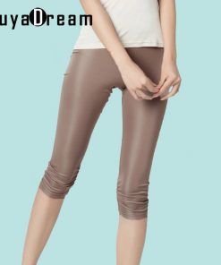Women Leggings 100%Real Silk 3/4 length pants slim leggings Plus size Anti emptied bottoming pants light colors Black White