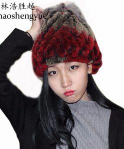 Linhaoshengyue rabbit cap 2016 real fur rabbit fur women hat freeshipping warm in winter fashion