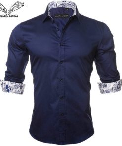 VISADA JAUNA Men's Shirt 2017 New Arrivals Fashion Casual Style Long Sleeve Solid 100% Cotton Slim Fit Dress Male Shirts N795