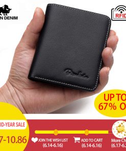 BISON DENIM Black Purse For Men Genuine Leather Men's Wallets Thin Male Wallet Card Holder Cowskin Soft Mini Purses N4429