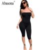 Abasona Strapless black solid spandex playsuits Off shoulder summer shorts rompers womens jumpsuit backless female bodysuits