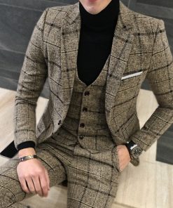 2 Piece Suits Men British Latest Coat Pant Designs Royal Blue Mens Suit Autumn Winter Thick Slim Fit Plaid Wedding Dress Tuxedos