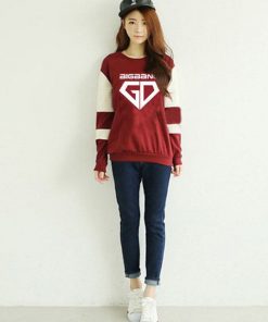 NEW Fashion Women bigbang kpop red collar members or VIP gd top hood hoody d-lite k-pop plus size hooded coat Women Sweatshirts