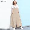 ZANZEA 2019 New Summer Rompers Women Jumpsuits Plus Size Sleeveless Straps Pockets Solid Wide Leg Retro Full Length Overalls