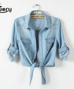 kimono Denim Shirt Short Sleeve Womens Tops Chemise Femme Crop Top Sexy Short Jeans Shirt Blouse Summer Cool Feminine Shirts