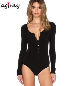 2019 New Single Breasted Slim Body Suit Sexy Combinaison Femme Buttons Womens Jumpsuit Black Leotard Bodysuit For Women C166