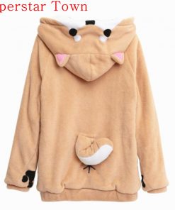 Harajuku Japanese Kawaii Hoodies Women Sweatshirts With Ears Cute Doge Muco Winter Plush Lovely Muco ! Anime Hooded Hoodies