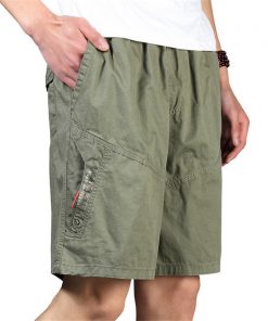Men Shorts Summer Plus Size Cotton Elastic Waist Loose Army Green Male Cargo Shorts For Man Casual Short-Pants A3369