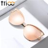 TRIOO High Quality Cat Eye Women Sunglasses Rose Gold Metal Oculos de sol Reflective Summer Pink Sun Glasses for women Shades