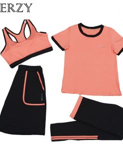 Yoga Clothe Yoga Set Women Gym Wear Sportswear Jogging Suit Comfortable Quick Dry Fitness Exercise Running Shirt+Bra+Short+Pants