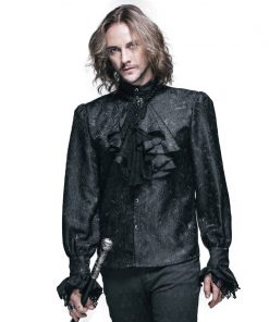 Steampunk Winter Pattern Men Shirt Long Sleeve Casual Shirts Black White Blouse Gothic Shining Men's Tie Shirt Brand Clothing