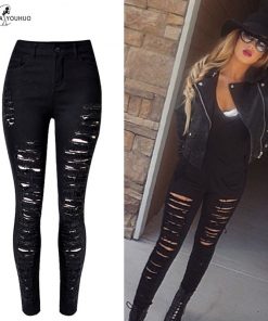 2018 Skinny Pencil Pants Woman High Waist Ripped Jeans For Women Denim Pants Army Green White Black Trousers Joggers Women Jeans