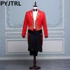 (Jacket+Pants) Black White Red Singer Stage Show Host Ceremonies Tuxedo Classic Wedding Mens Suits With Pants Men Tailcoat