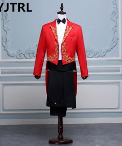 (Jacket+Pants) Black White Red Singer Stage Show Host Ceremonies Tuxedo Classic Wedding Mens Suits With Pants Men Tailcoat