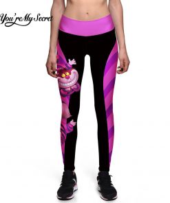 [You're My Secret] Halloween Women Leggings High Waist Silm Fitness Leggins Alice In Wonderland Smile Cat Digital Print Pants