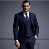 At a low price Peak Lapel Two Buttons Navy Blue High quality Groom Tuxedos Suit Wedding Men's suits (Jacket+Pants+Tie+Vest)