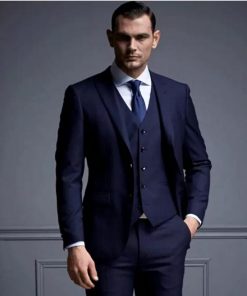 At a low price Peak Lapel Two Buttons Navy Blue High quality Groom Tuxedos Suit Wedding Men's suits (Jacket+Pants+Tie+Vest)