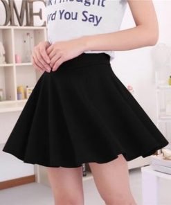 2018 Summer Black Blue Fashion Womens Skirts High Waist Pleated Skirt Vintage Ladies Solid Color Skater Skirt For Women