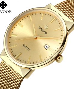 WWOOR Men Waterproof Business Quartz Watch Mens Watches Top Brand Luxury Gold Stainess Steel Sport Wrist Watch Male Analog Clock