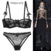 DeRuiLady Sexy Women Lingerie Black White Lace Bra Set Fashion Sexy Underwear Women Ultra-thin Transparent Bra And Panty Set