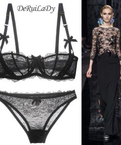 DeRuiLady Sexy Women Lingerie Black White Lace Bra Set Fashion Sexy Underwear Women Ultra-thin Transparent Bra And Panty Set
