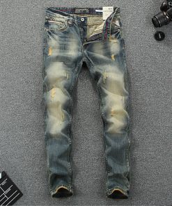 Italian Vintage Designer Men Jeans High Quality Cotton Slim Fit Ripped Jeans Homme Pants Brand Jeans Men Classical Simple Jeans