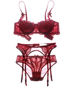 Plus Size Women Sexy Lingerie Set Embroidery Half Cup Bra Set Intimates Thin Temptation Black White Bra And Panty With Garters