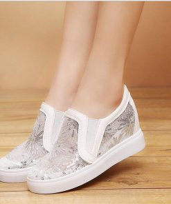 2019 Sequins summer women mesh wedges High heels women casual shoes increased 3cm slip on loafers Feminino fashion sneaker