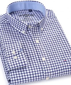 Men's Shirts Tops Men Plaid & Striped Shirt Oxford Casual Men's Shirts With Long Sleeves Slim Fit Camisa Social 5XL 6XL Big Size