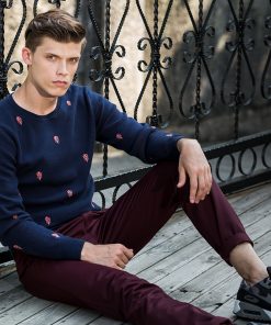 AIRGRACIAS 2017 New Autumn Fashion Brand Casual O-Neck Sweater Creative Floral Pattern Thin Wool Mens Sweaters Mens Pullovers