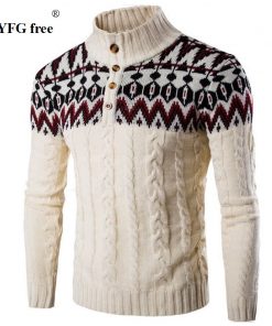 ZYFG free Winter Thick Warm Cashmere Sweater Men stand neck Mens Sweaters Slim Fit Pullover Men Classic Wool Knitwear Pull Homme
