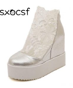 Fashion Sweet Lace Roman Shoes Women Wedge Heels White Platform Pumps High Heels Sandals Zapatos Plataforma Mujer Encaje 34-39