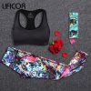 Women Yoga Sport Sets Gym Workout Sportswear Suit Elastic Running Workout Headband+Bra+Printed Leggings Suits Sports Clothing