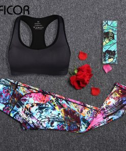 Women Yoga Sport Sets Gym Workout Sportswear Suit Elastic Running Workout Headband+Bra+Printed Leggings Suits Sports Clothing